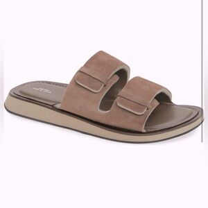 rag & bone Women's Taupe Suede Double Strap Slide Sandals